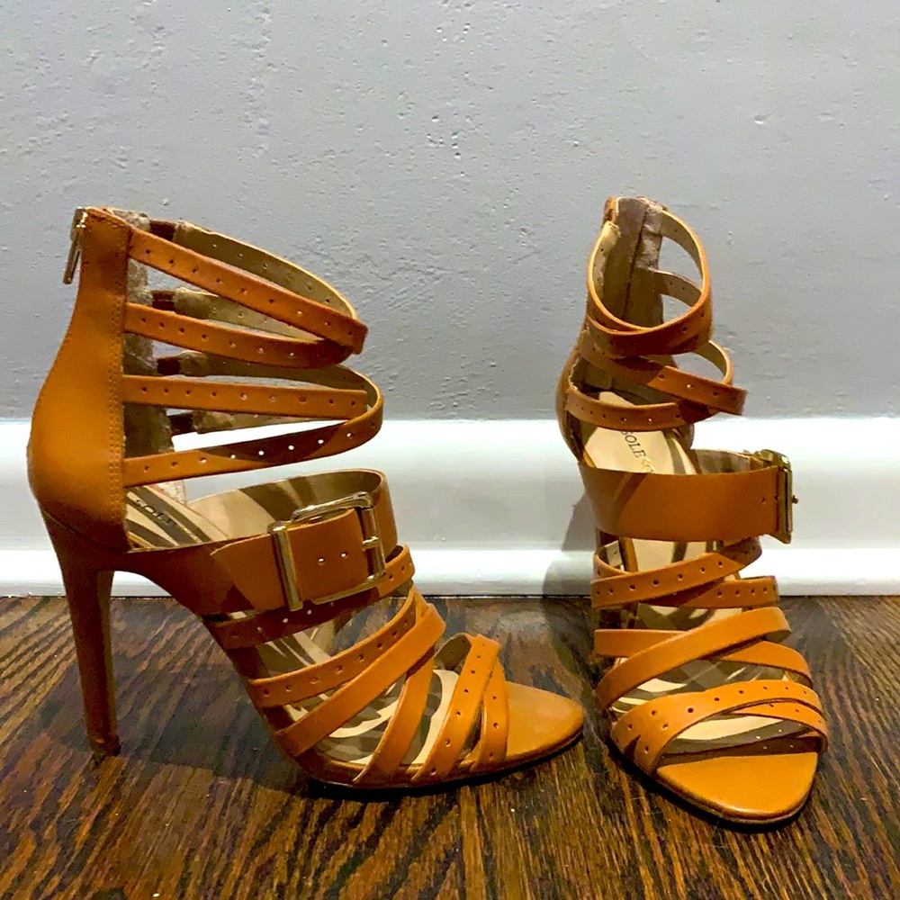 Sole society leather cognac heels